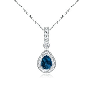 7x5mm AAA Pear-Shaped London Blue Topaz and pave Diamond Halo Pendant in White Gold
