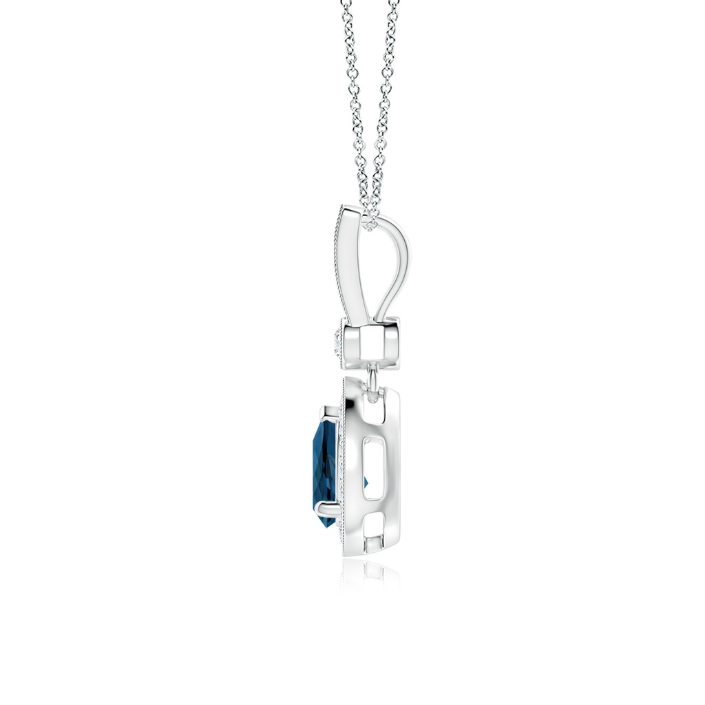 7x5mm AAA Pear-Shaped London Blue Topaz and pave Diamond Halo Pendant in White Gold Side-1