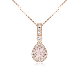 7x5mm A Pear-Shaped Morganite and pave Diamond Halo Pendant in Rose Gold