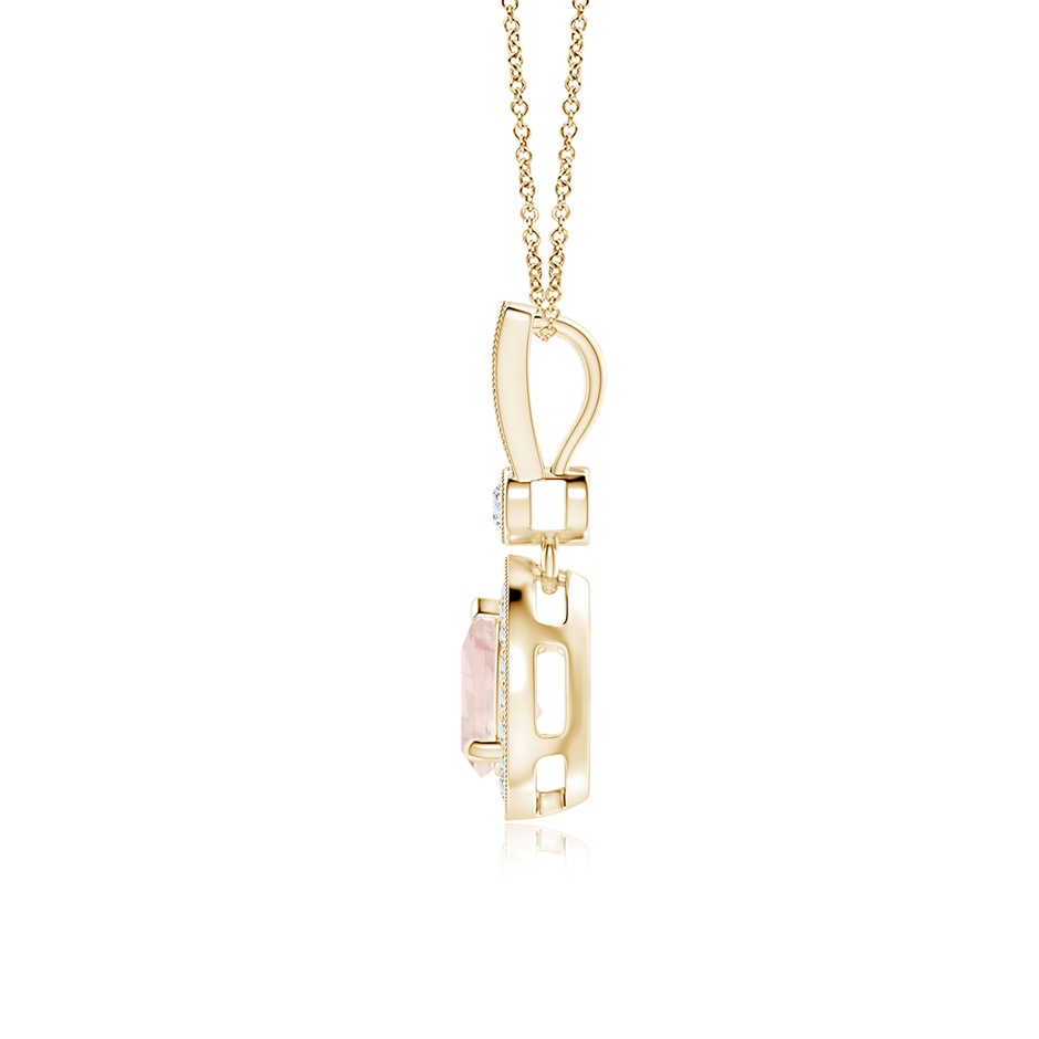7x5mm A Pear-Shaped Morganite and pave Diamond Halo Pendant in Yellow Gold side-1