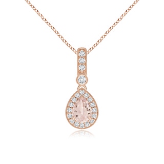 7x5mm AA Pear-Shaped Morganite and pave Diamond Halo Pendant in 10K Rose Gold