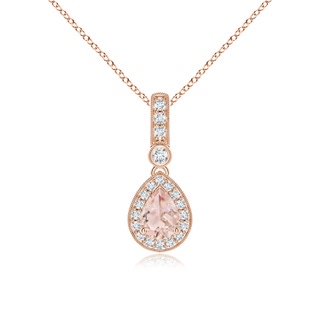 7x5mm AAA Pear-Shaped Morganite and pave Diamond Halo Pendant in 10K Rose Gold