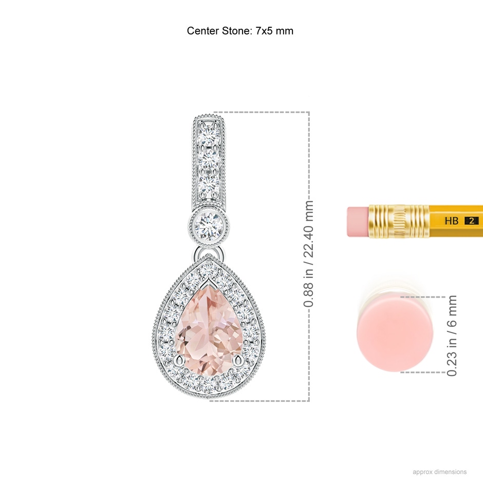 7x5mm AAA Pear-Shaped Morganite and pave Diamond Halo Pendant in White Gold ruler