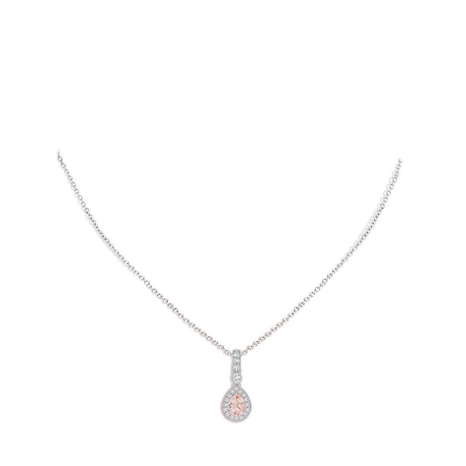 7x5mm AAA Pear-Shaped Morganite and pave Diamond Halo Pendant in White Gold body-neck