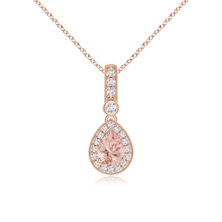 7x5mm AAAA Pear-Shaped Morganite and pave Diamond Halo Pendant in 10K Rose Gold