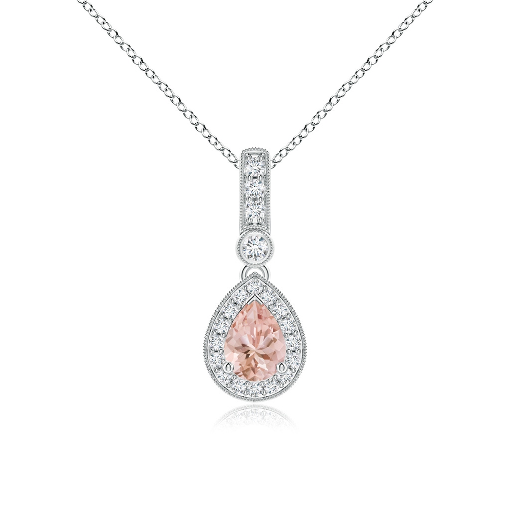 7x5mm AAAA Pear-Shaped Morganite and pave Diamond Halo Pendant in P950 Platinum