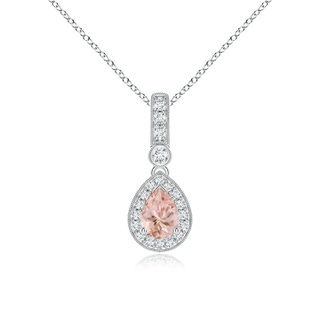 7x5mm AAAA Pear-Shaped Morganite and pave Diamond Halo Pendant in P950 Platinum