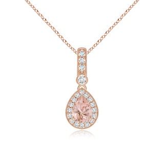 7x5mm AAAA Pear-Shaped Morganite and pave Diamond Halo Pendant in Rose Gold