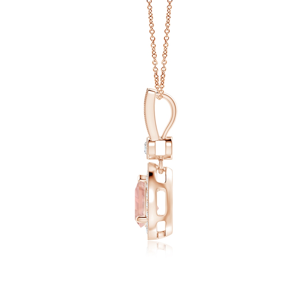 7x5mm AAAA Pear-Shaped Morganite and pave Diamond Halo Pendant in Rose Gold Side-1