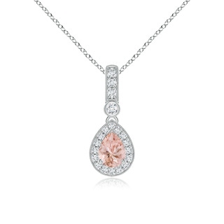 7x5mm AAAA Pear-Shaped Morganite and pave Diamond Halo Pendant in White Gold