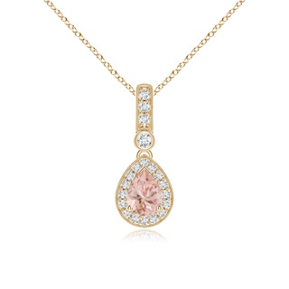 7x5mm AAAA Pear-Shaped Morganite and pave Diamond Halo Pendant in Yellow Gold