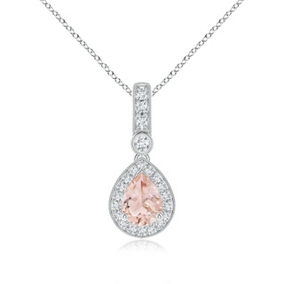 8x6mm AAA Pear-Shaped Morganite and pave Diamond Halo Pendant in White Gold