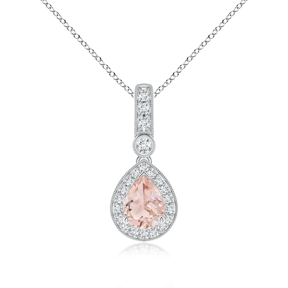 8x6mm AAA Pear-Shaped Morganite and pave Diamond Halo Pendant in White Gold 