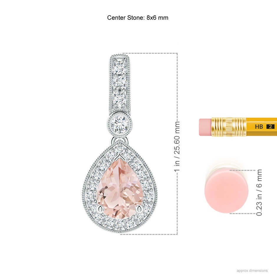 8x6mm AAA Pear-Shaped Morganite and pave Diamond Halo Pendant in White Gold ruler