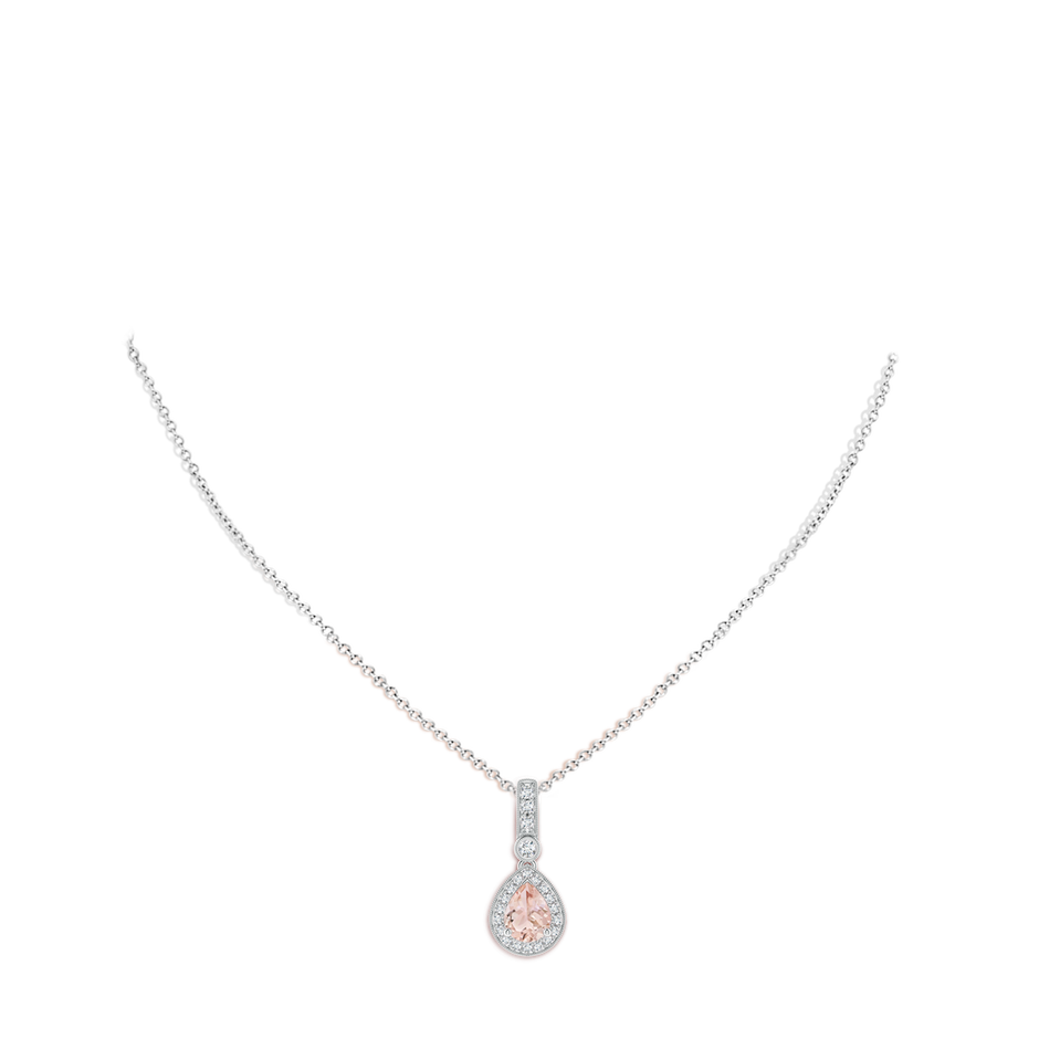 8x6mm AAA Pear-Shaped Morganite and pave Diamond Halo Pendant in White Gold body-neck