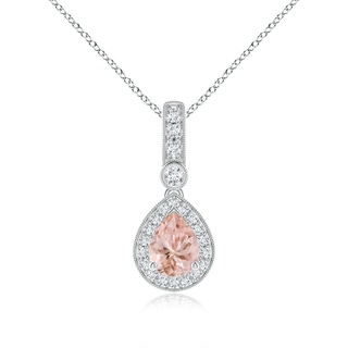 8x6mm AAAA Pear-Shaped Morganite and pave Diamond Halo Pendant in P950 Platinum