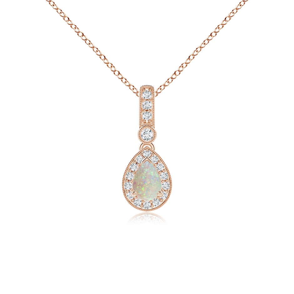 6x4mm AAA Pear-Shaped Opal and pave Diamond Halo Pendant in Rose Gold 