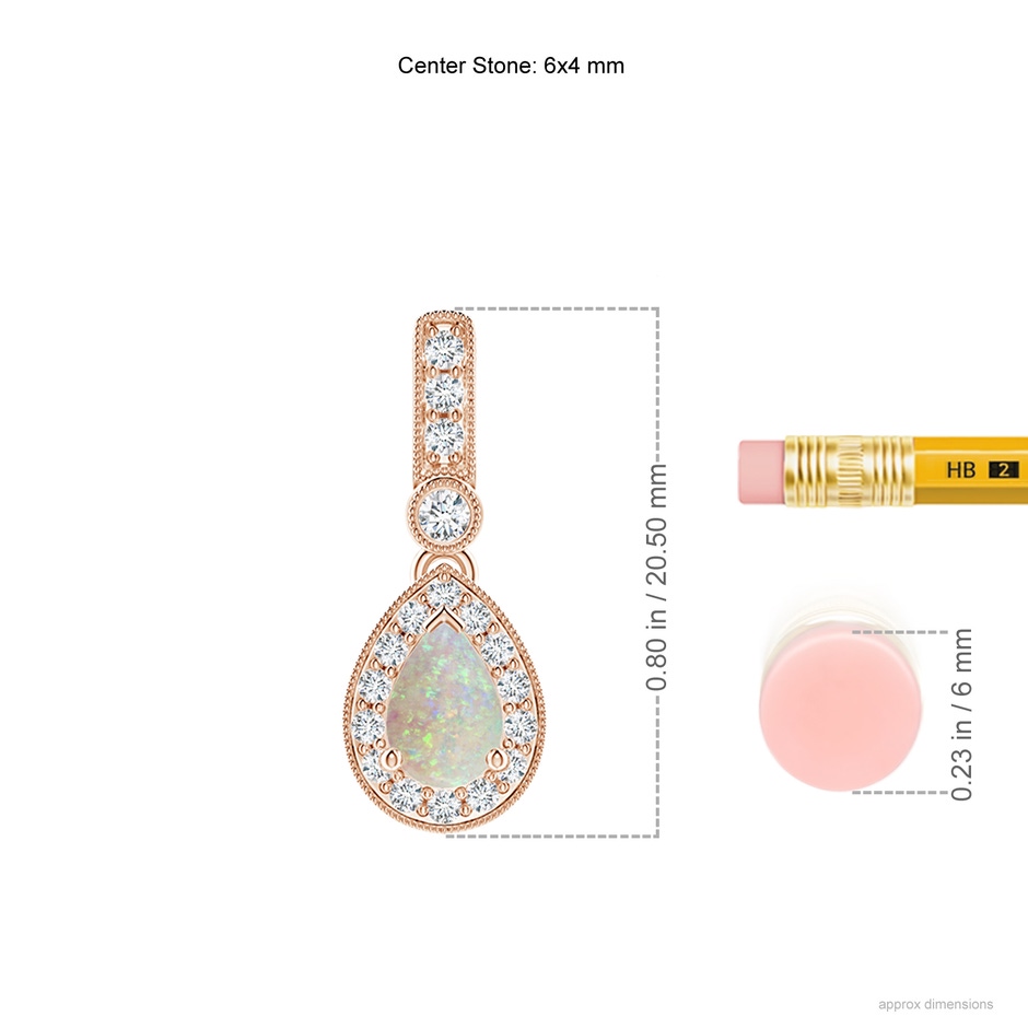 6x4mm AAA Pear-Shaped Opal and pave Diamond Halo Pendant in Rose Gold ruler