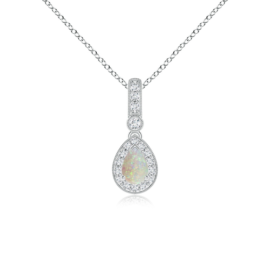 6x4mm AAA Pear-Shaped Opal and pave Diamond Halo Pendant in White Gold 