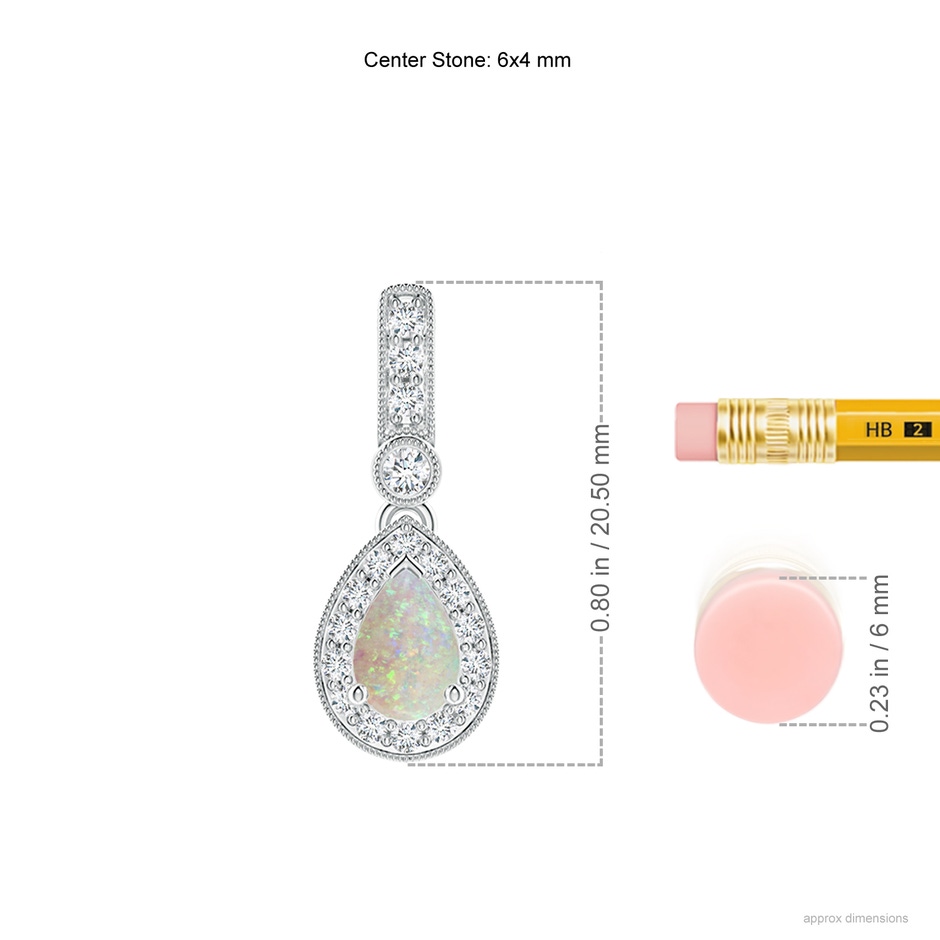 6x4mm AAA Pear-Shaped Opal and pave Diamond Halo Pendant in White Gold ruler