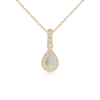 6x4mm AAA Pear-Shaped Opal and pave Diamond Halo Pendant in Yellow Gold