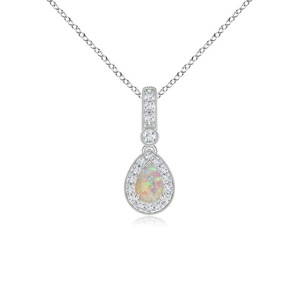 6x4mm AAAA Pear-Shaped Opal and pave Diamond Halo Pendant in P950 Platinum