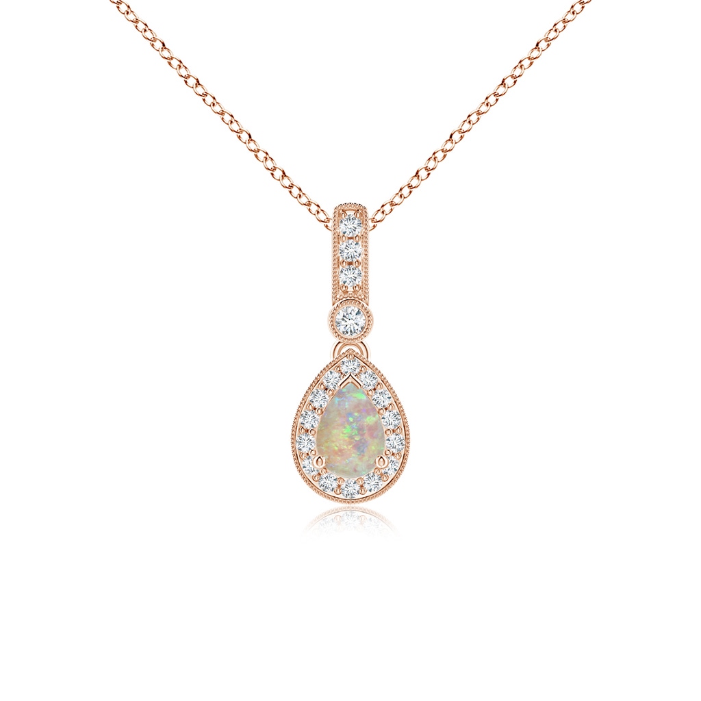 6x4mm AAAA Pear-Shaped Opal and pave Diamond Halo Pendant in Rose Gold