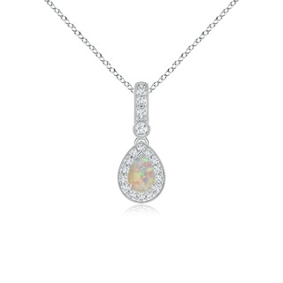 6x4mm AAAA Pear-Shaped Opal and pave Diamond Halo Pendant in White Gold
