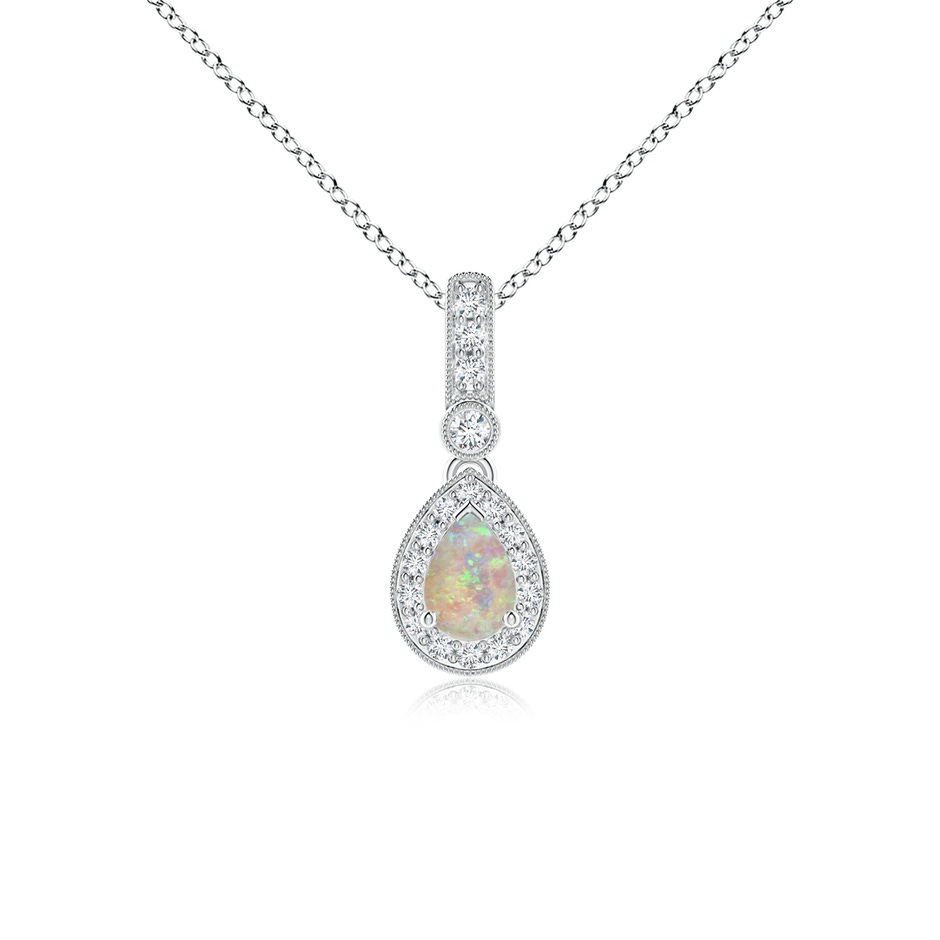 6x4mm AAAA Pear-Shaped Opal and pave Diamond Halo Pendant in White Gold 