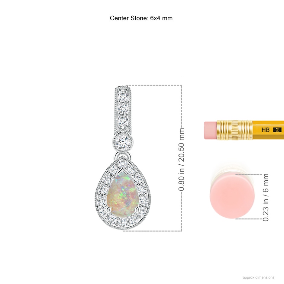 6x4mm AAAA Pear-Shaped Opal and pave Diamond Halo Pendant in White Gold ruler