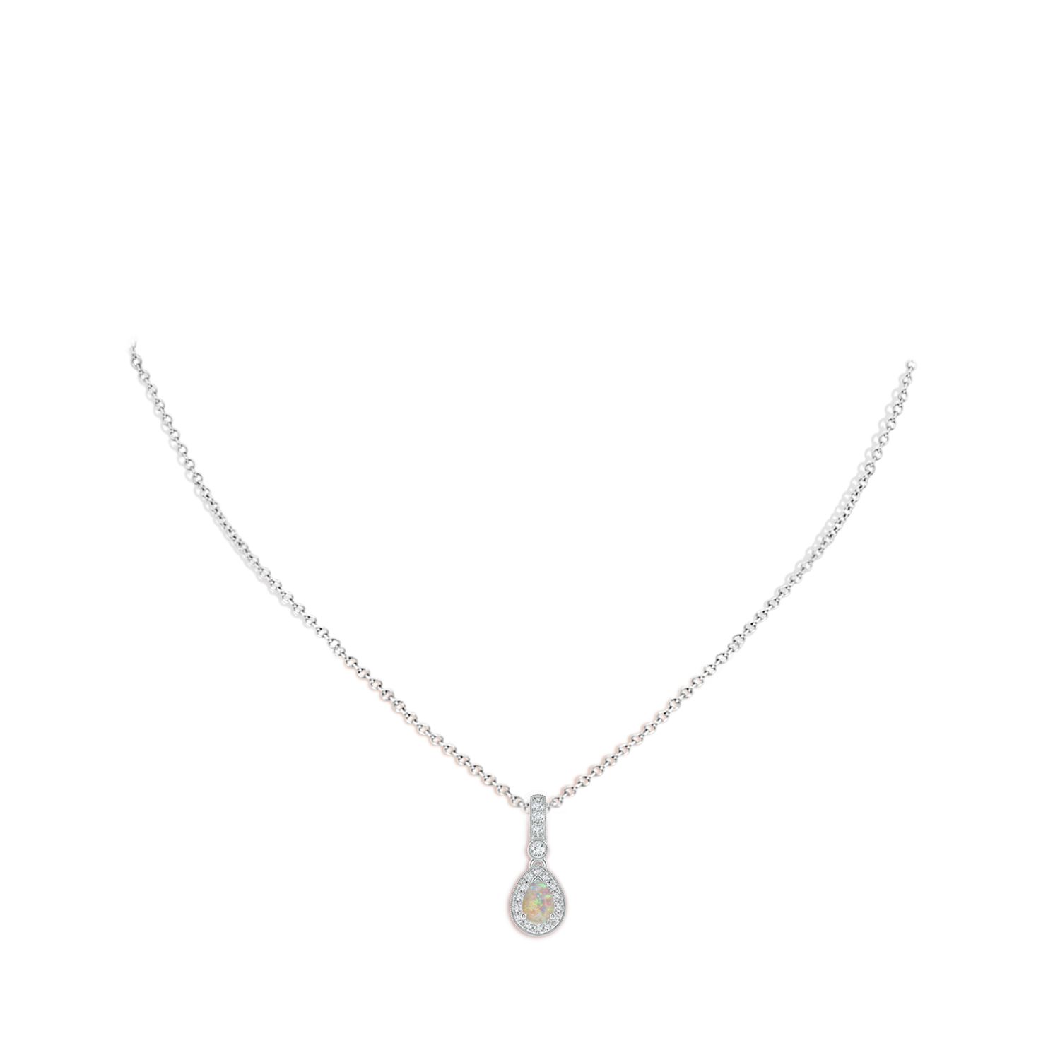 6x4mm AAAA Pear-Shaped Opal and pave Diamond Halo Pendant in White Gold - body_neck
