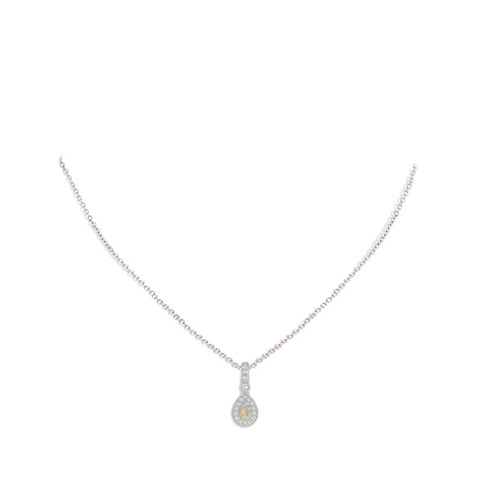 6x4mm AAAA Pear-Shaped Opal and pave Diamond Halo Pendant in White Gold body-neck