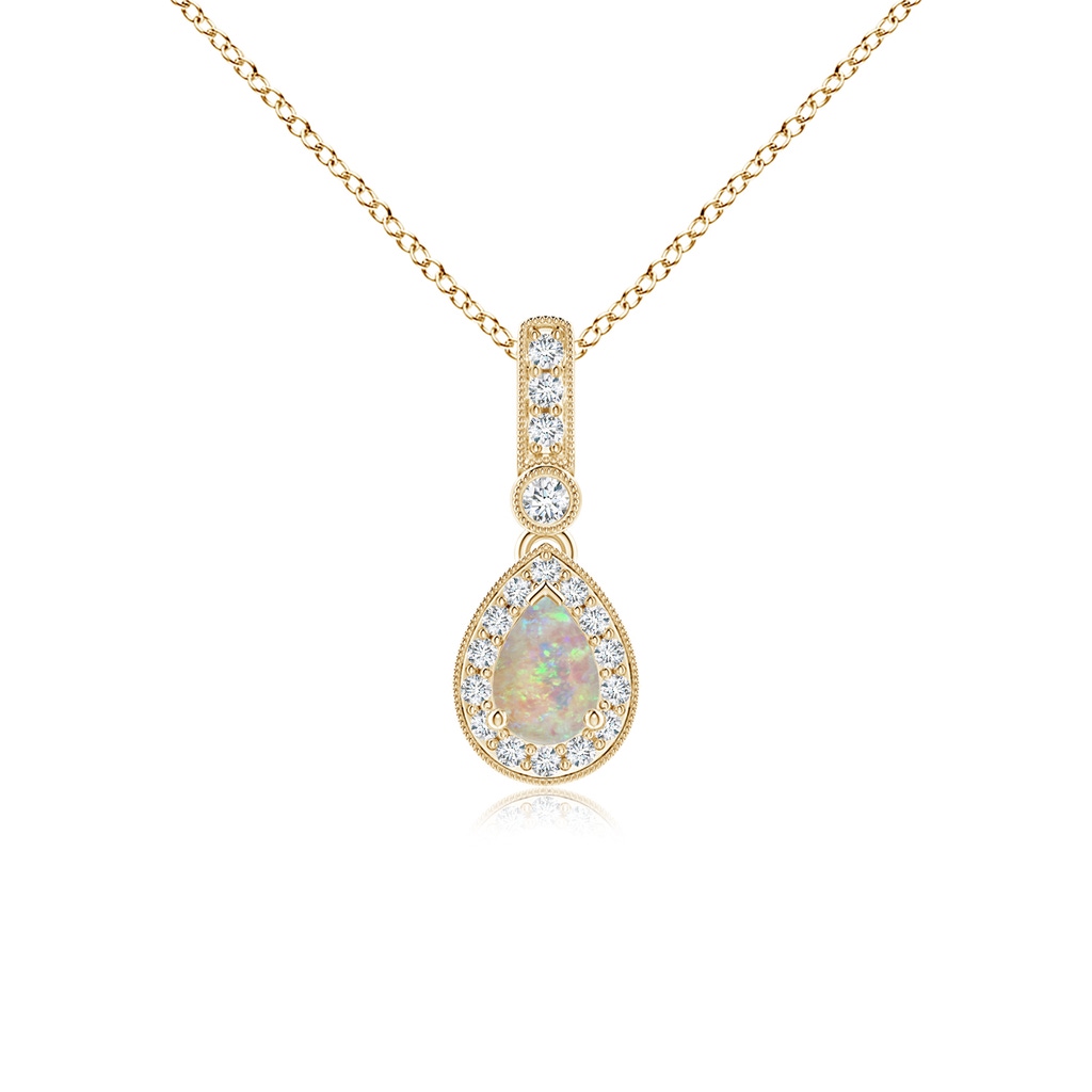 6x4mm AAAA Pear-Shaped Opal and pave Diamond Halo Pendant in Yellow Gold