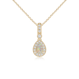 6x4mm AAAA Pear-Shaped Opal and pave Diamond Halo Pendant in Yellow Gold
