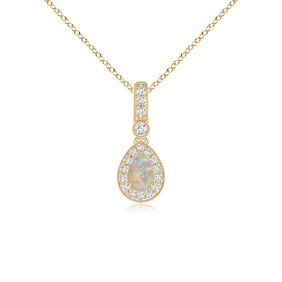 6x4mm AAAA Pear-Shaped Opal and pave Diamond Halo Pendant in Yellow Gold 