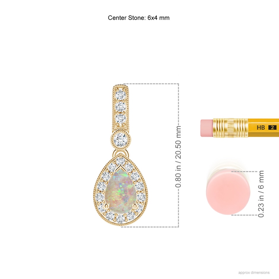 6x4mm AAAA Pear-Shaped Opal and pave Diamond Halo Pendant in Yellow Gold ruler