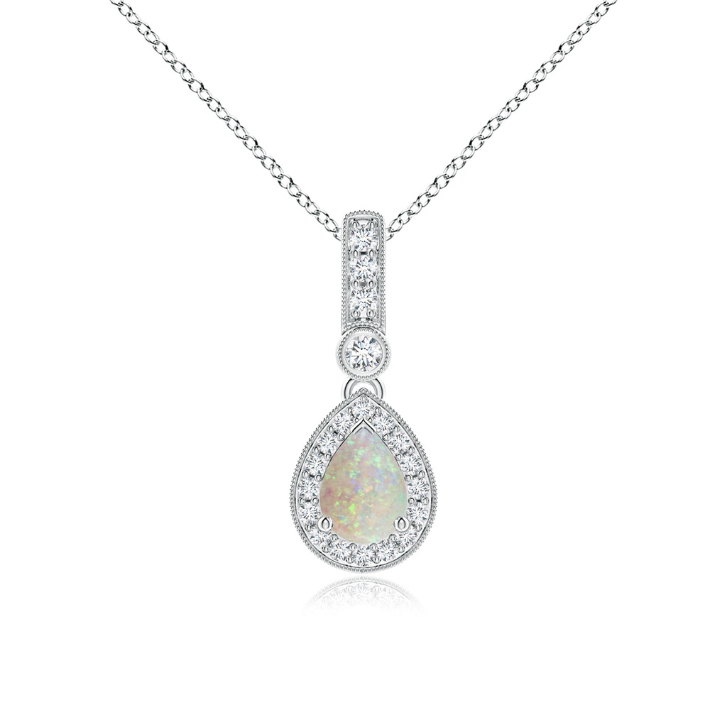 7x5mm AAA Pear-Shaped Opal and pave Diamond Halo Pendant in White Gold
