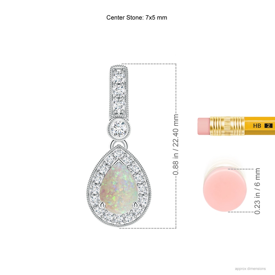 7x5mm AAA Pear-Shaped Opal and pave Diamond Halo Pendant in White Gold ruler