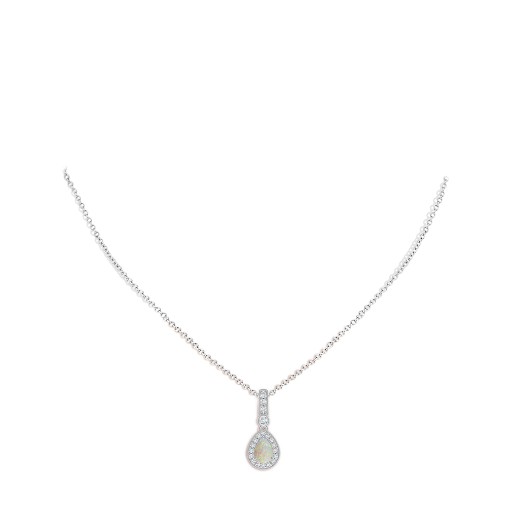 7x5mm AAA Pear-Shaped Opal and pave Diamond Halo Pendant in White Gold Body-Neck