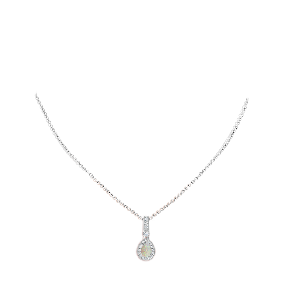 7x5mm AAA Pear-Shaped Opal and pave Diamond Halo Pendant in White Gold body-neck