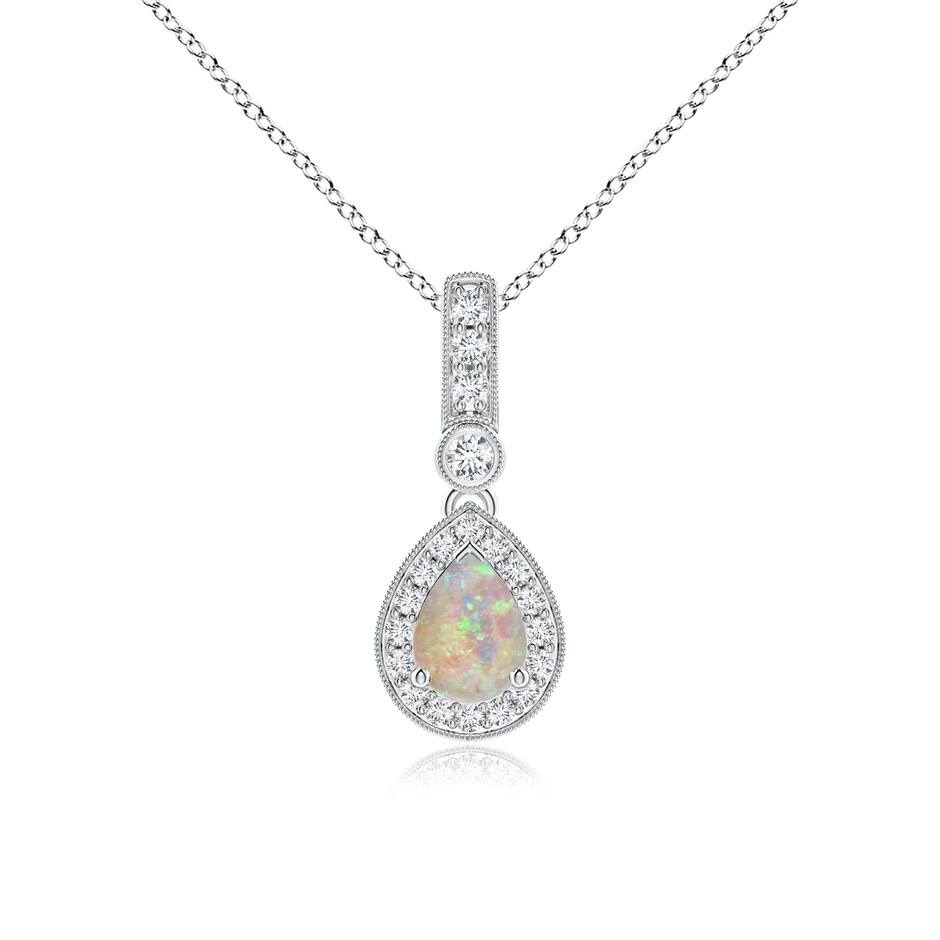 7x5mm AAAA Pear-Shaped Opal and pave Diamond Halo Pendant in P950 Platinum 