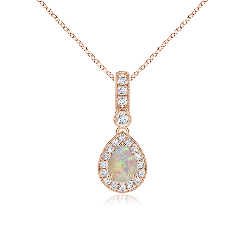 7x5mm AAAA Pear-Shaped Opal and pave Diamond Halo Pendant in Rose Gold 