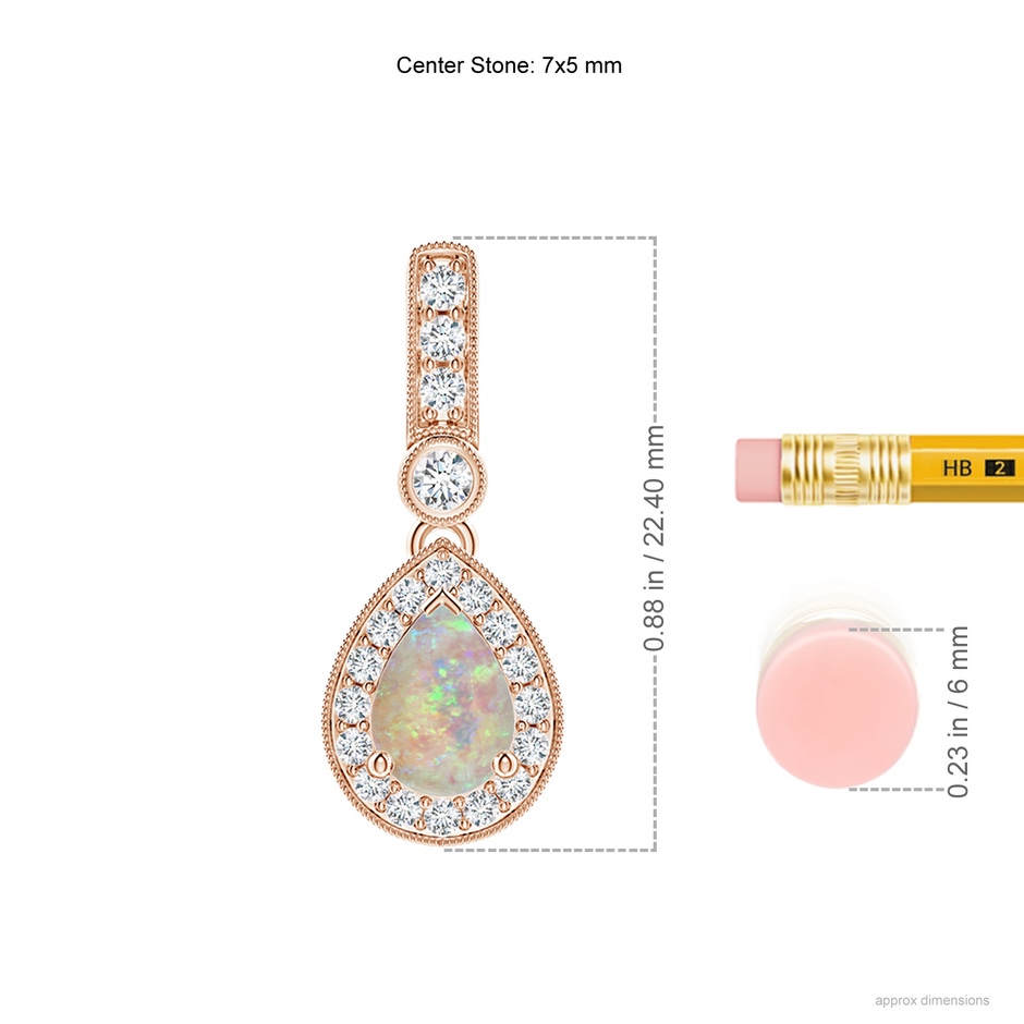 7x5mm AAAA Pear-Shaped Opal and pave Diamond Halo Pendant in Rose Gold ruler