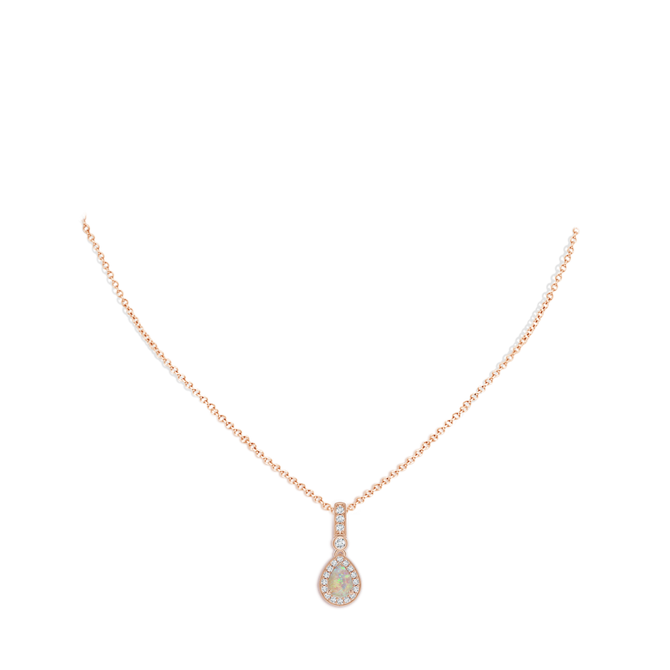 7x5mm AAAA Pear-Shaped Opal and pave Diamond Halo Pendant in Rose Gold body-neck