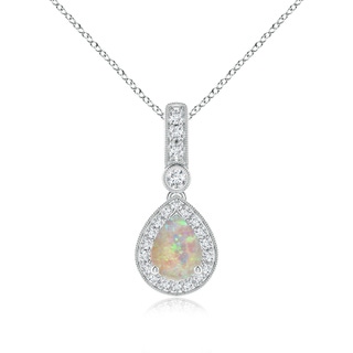 8x6mm AAAA Pear-Shaped Opal and pave Diamond Halo Pendant in P950 Platinum