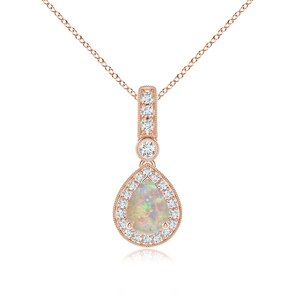 8x6mm AAAA Pear-Shaped Opal and pave Diamond Halo Pendant in Rose Gold 