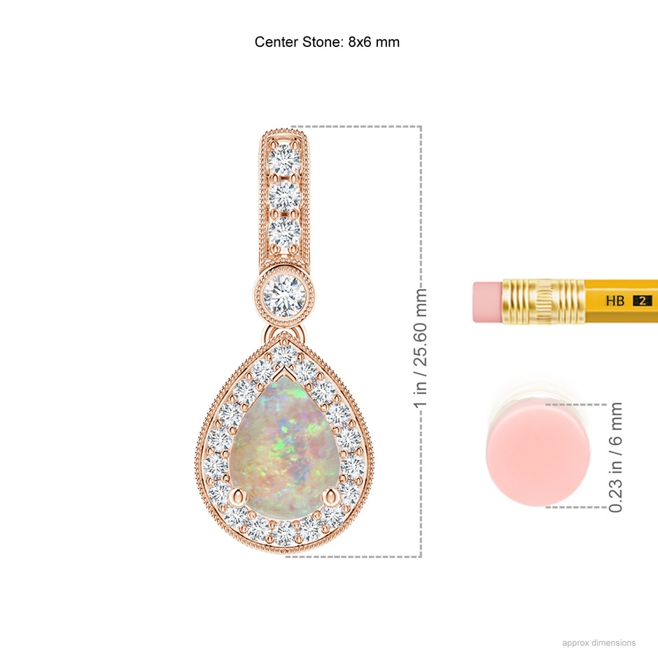 8x6mm AAAA Pear-Shaped Opal and pave Diamond Halo Pendant in Rose Gold ruler