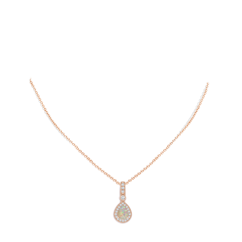 8x6mm AAAA Pear-Shaped Opal and pave Diamond Halo Pendant in Rose Gold body-neck