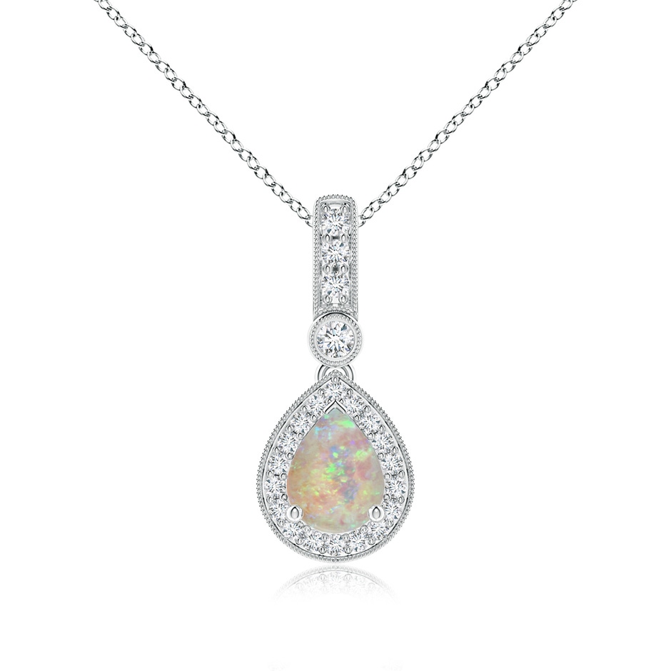 8x6mm AAAA Pear-Shaped Opal and pave Diamond Halo Pendant in White Gold 
