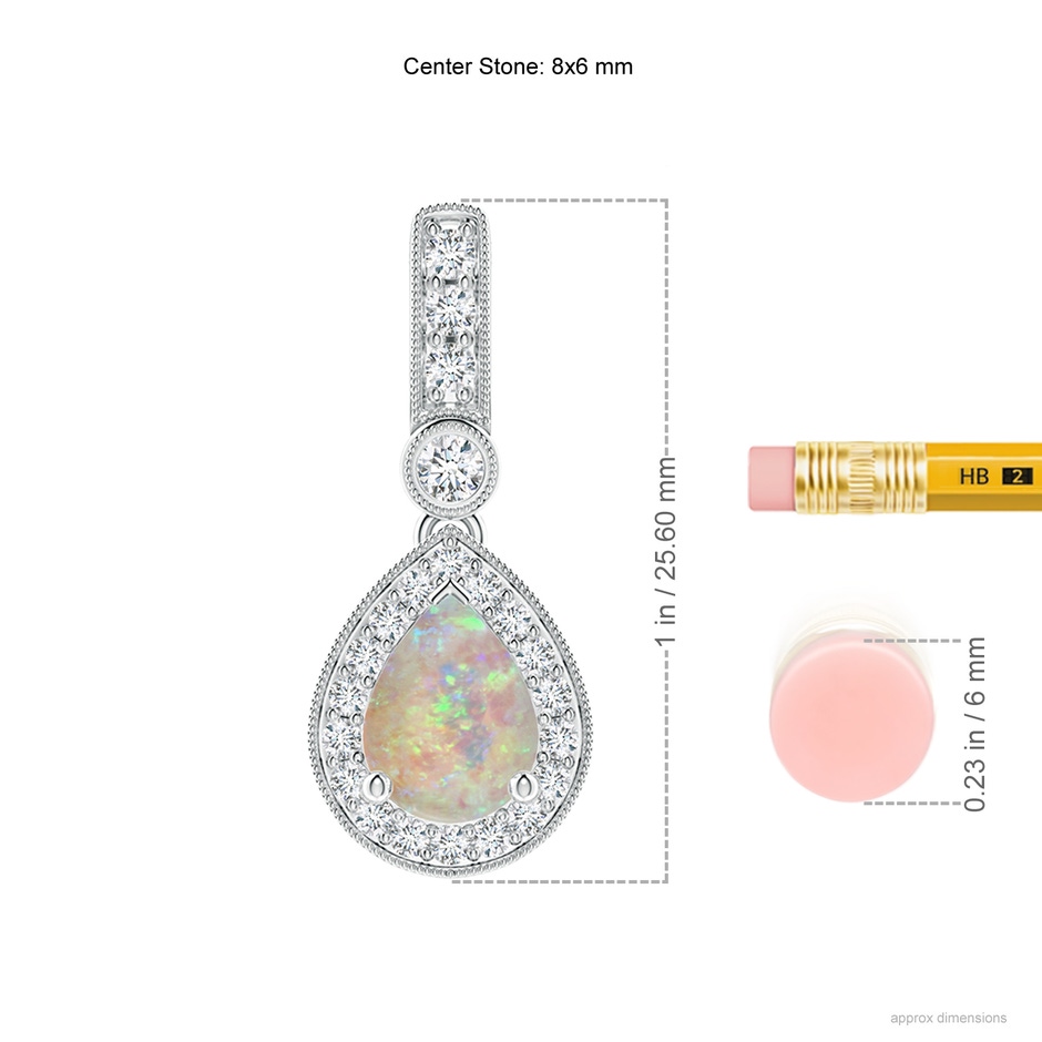 8x6mm AAAA Pear-Shaped Opal and pave Diamond Halo Pendant in White Gold ruler